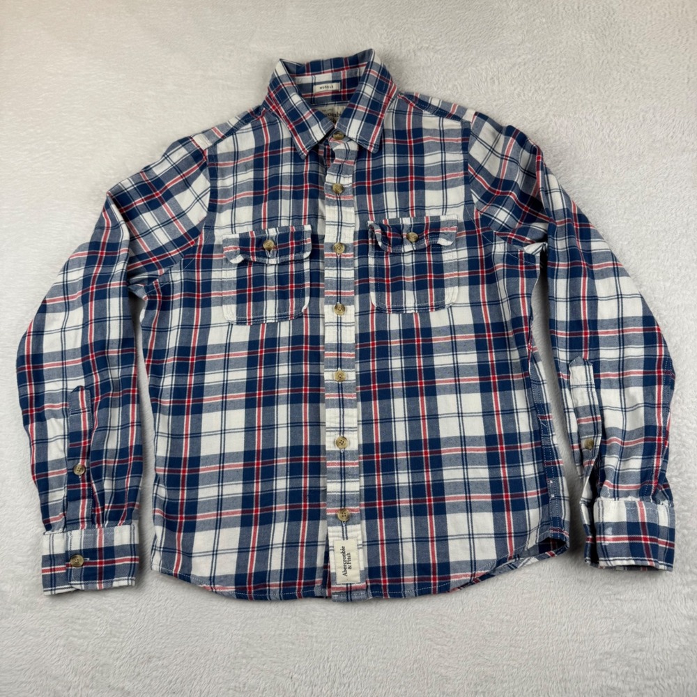 Abercrombie & Fitch Plaid Button Down Mens Small Blue Red Muscle Fit Flannel